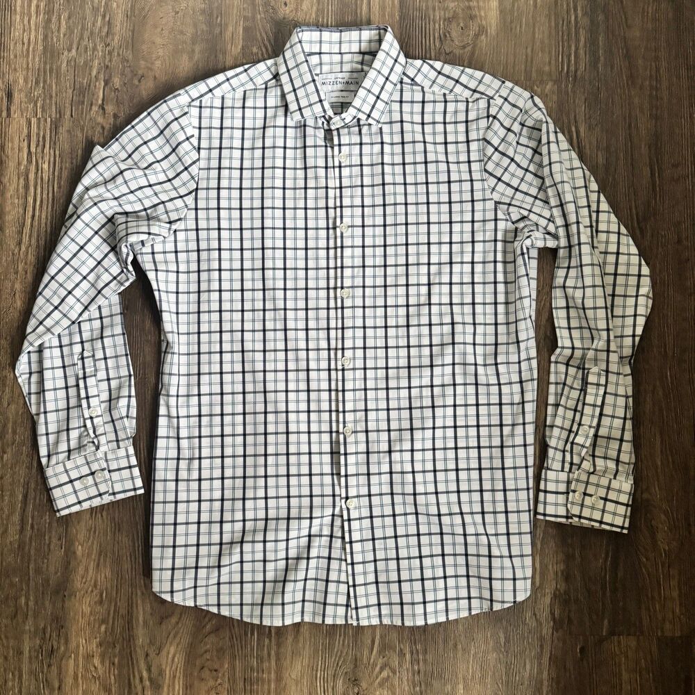 Mizzen+Main Leeward Shirt Mens XL Trim Fit Blue Plaid Performance Button Up